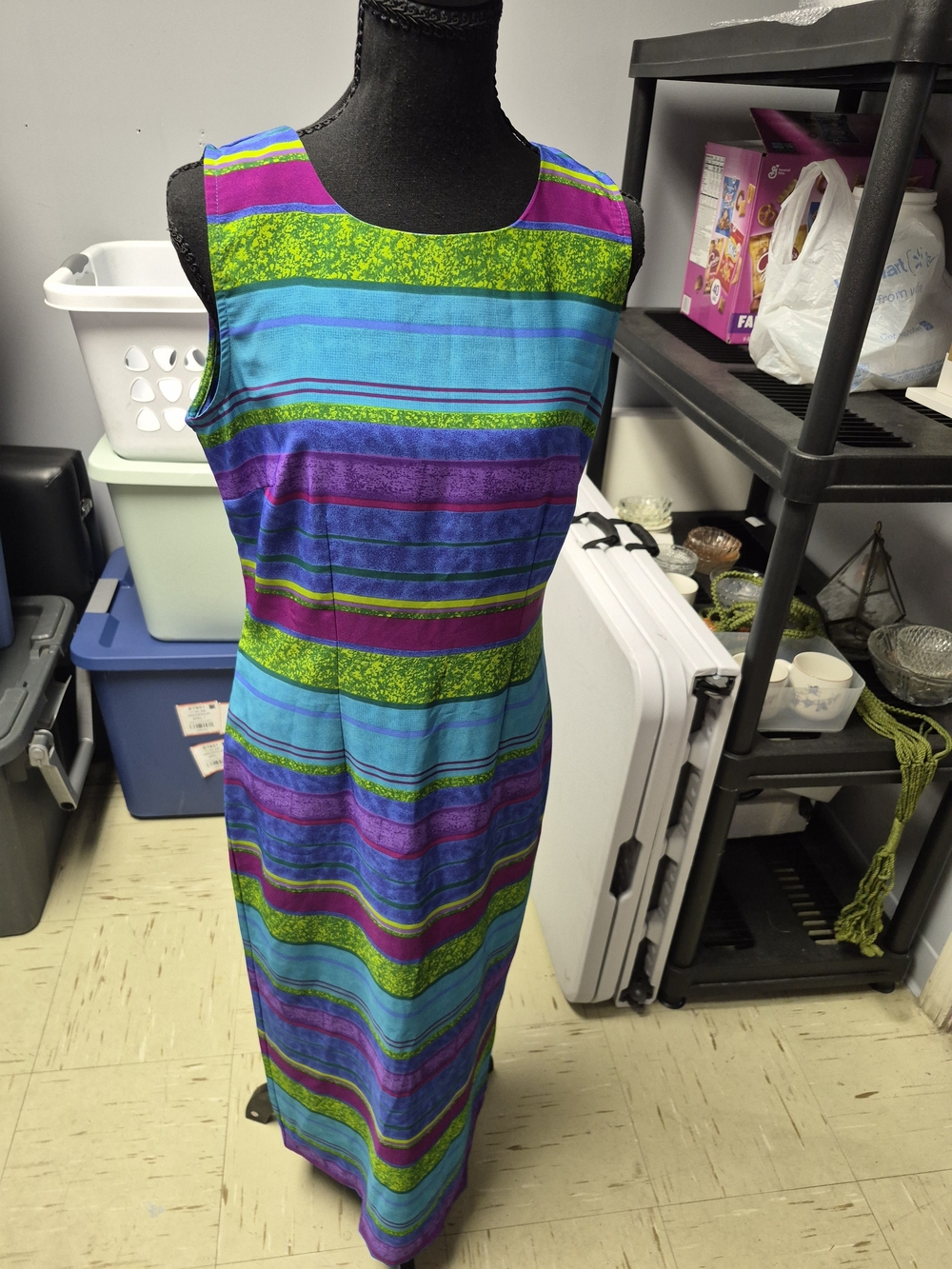 Kathie Lee Collection Sleeveless Striped Blue, Purple & Green Sheath Dress